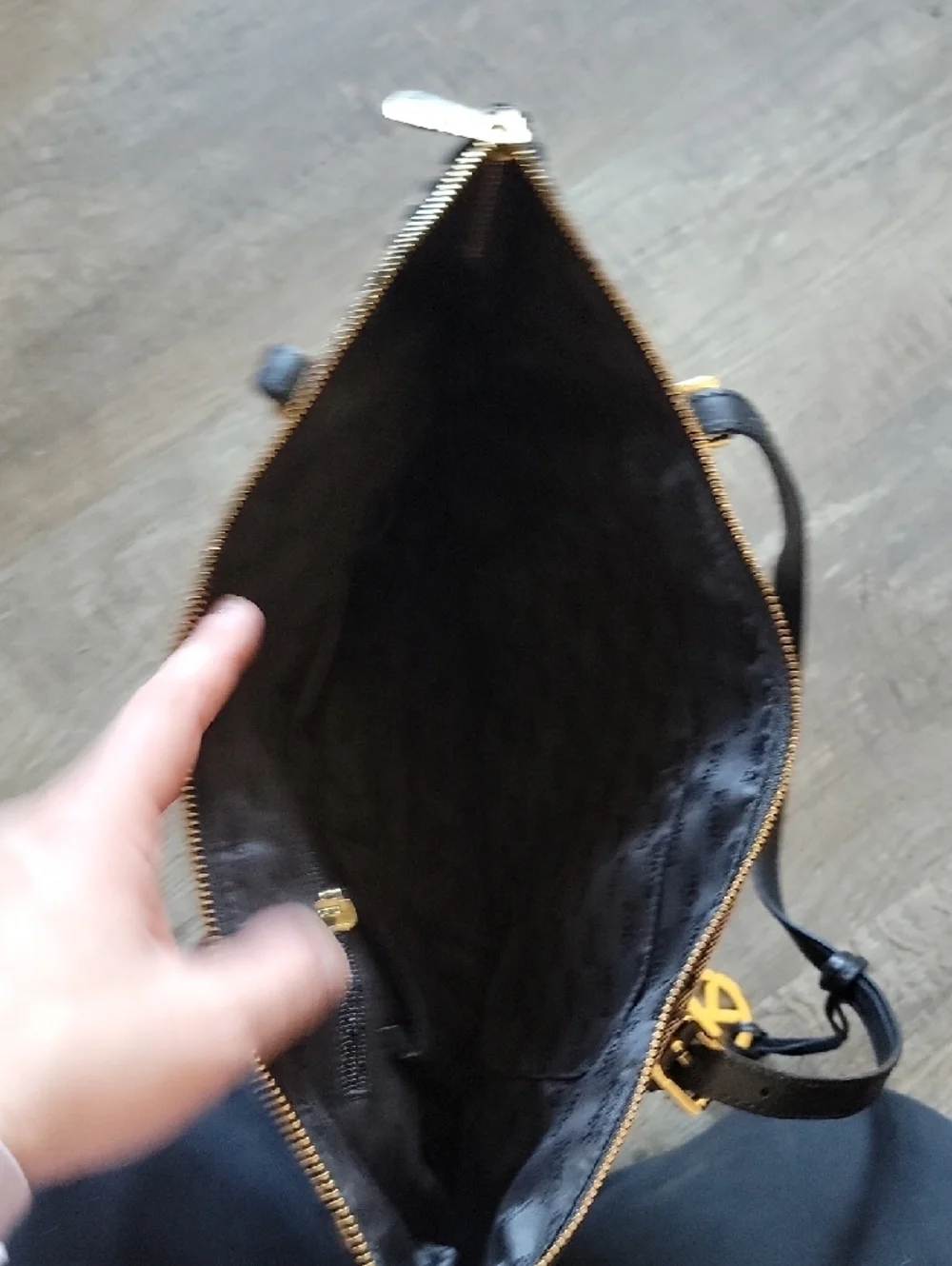 Michael Kors Beige and Black MK Logo Tote with Gold Charm